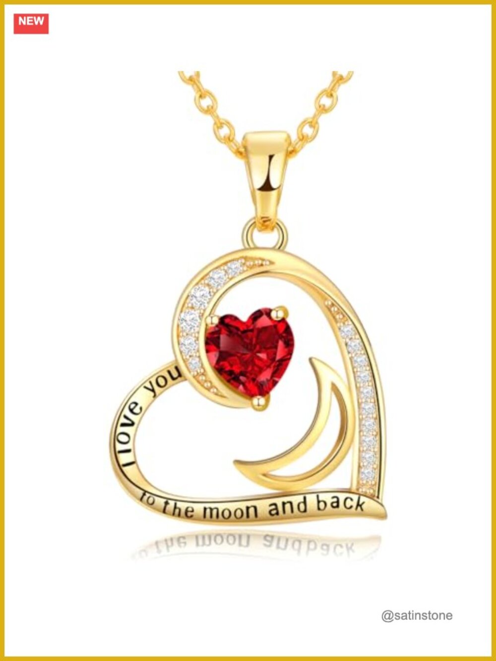 Gold Filled S925 Sterling Silver Heart Moon Pendant Necklace